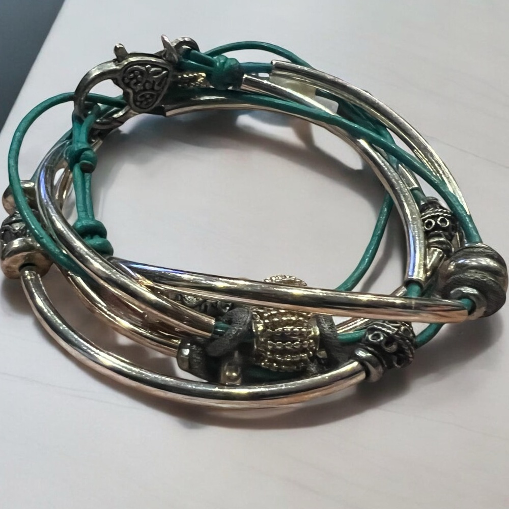 Lizzy James Convertible Blue Leather Wrap Bracelet Necklace